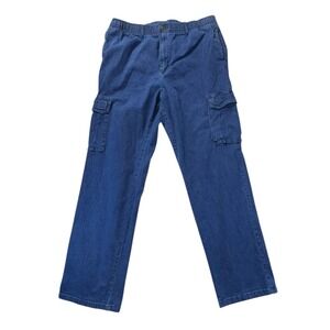 John Blair Cargo Denim Jeans Blue/Navy Stretch Straight Gartered  Mens Sz 36M